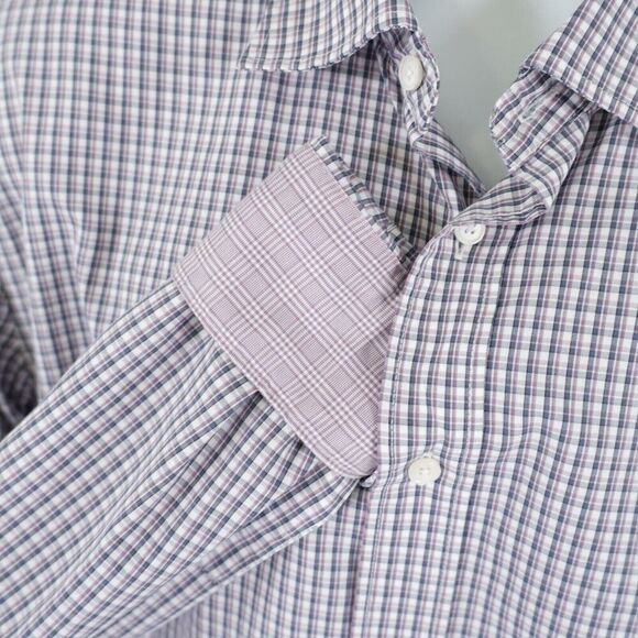 Jos A Bank Reserve Tailored Fit Large White Gray‎ Pink Check Flip Cuff Shirt - Picture 2 of 10